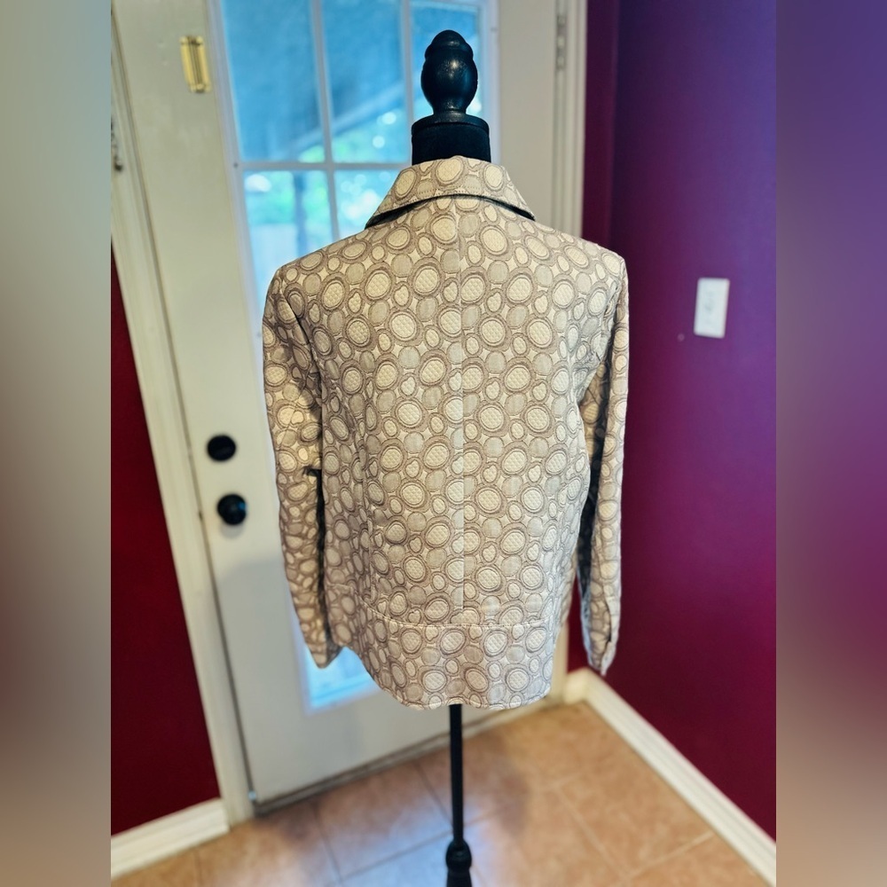 Erin by Erin London Jacket | Taupe Circle Print Textured Zip Front | Size PL - Picture 2 of 10